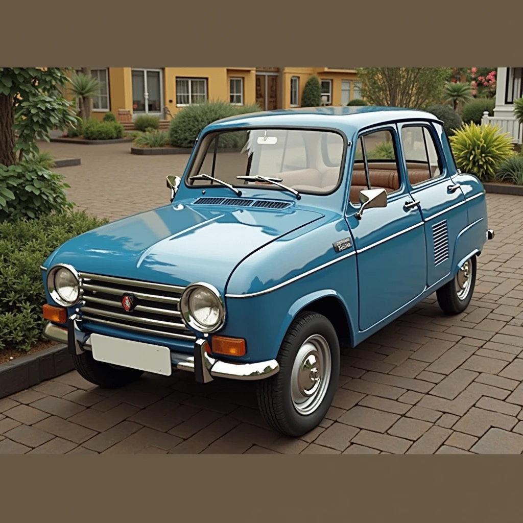 Draw me a correct perfectly blue Renault 4gtl 1985, side look 3/4Masterpiece, From Side, Accurate, 3D Rendering, 
