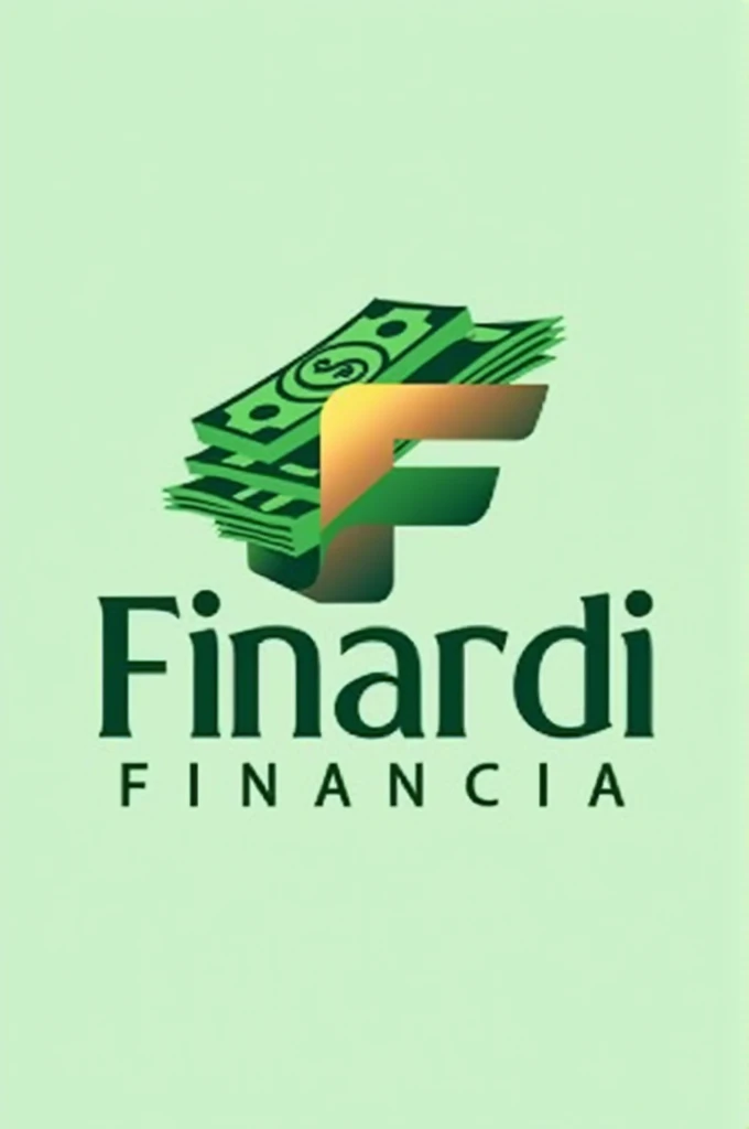 Create a modern and eye-catching logo for the company 'Finardi Financia,' located in Chapecó, SC, specializing in vehicle financing and refinancing. The logo should prominently feature the name 'Finardi Financia' exactly as written, without any alterations. Design the logo so that the symbols representing money and credit—such as stylized banknotes, coins, or credit icons—come together to form the letter 'F.' This 'F' should symbolize both the initials of 'Finardi Financia.' The design should convey trust, accessibility, and financial success. Use a color palette that includes shades of green (to symbolize money) and gold (to represent financial prosperity). The logo should be elegant and professional, with bold, clear typography that is easy to read. The overall style should be contemporary, aimed at attracting customers seeking a simple and reliable way to finance their vehicle purchase."