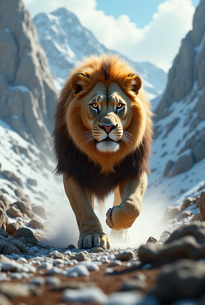 Lion running on the Mountain
