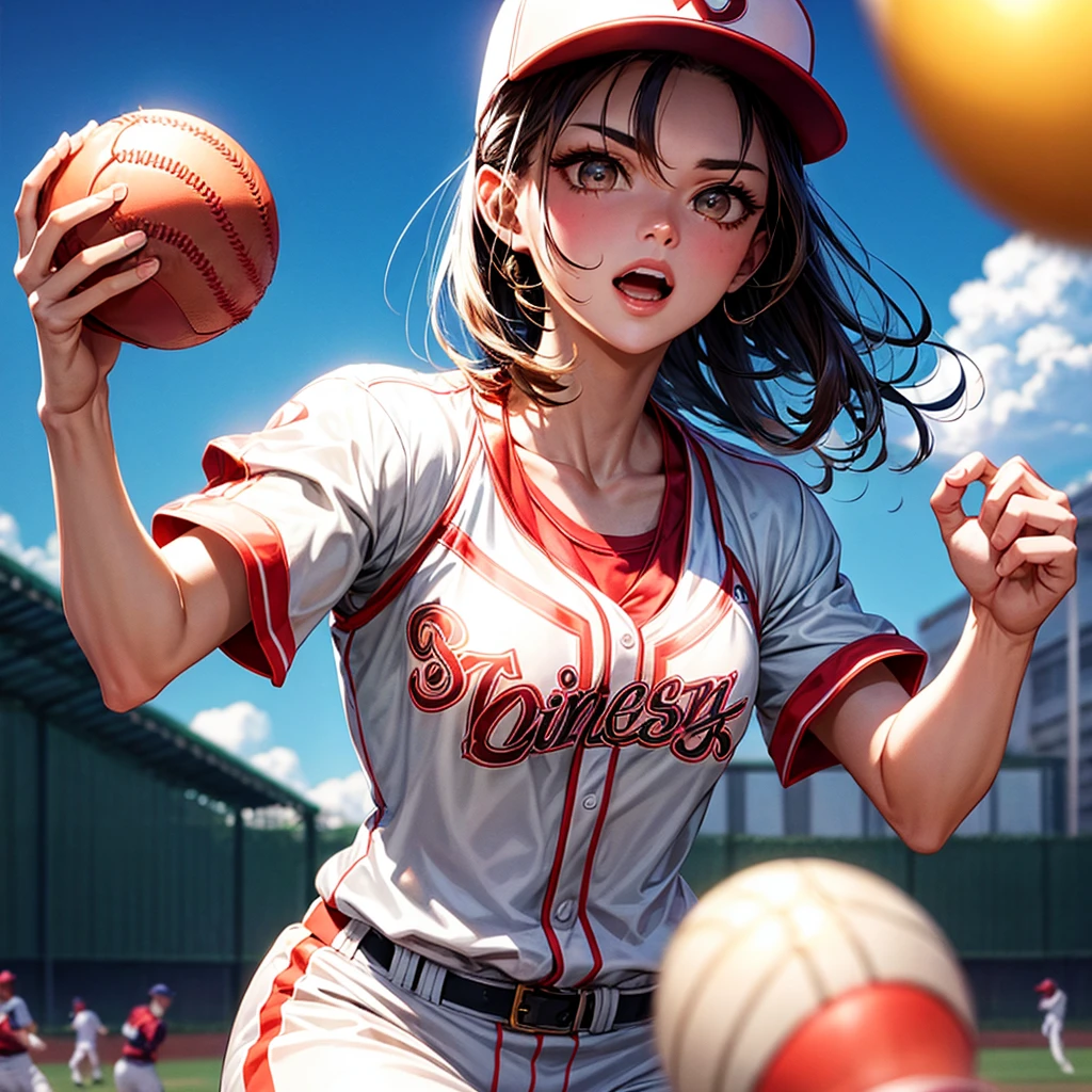 1 girl baseball , photoshot , closeup