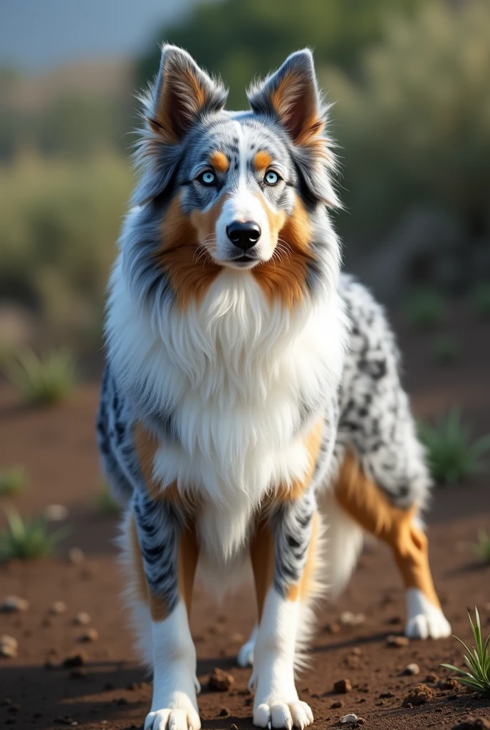 Australian Shepherd Blue Merle Long Hair White Ears Down 