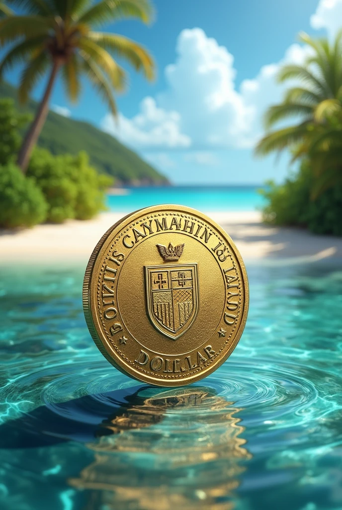 Cayman Islands dollar coin with country background