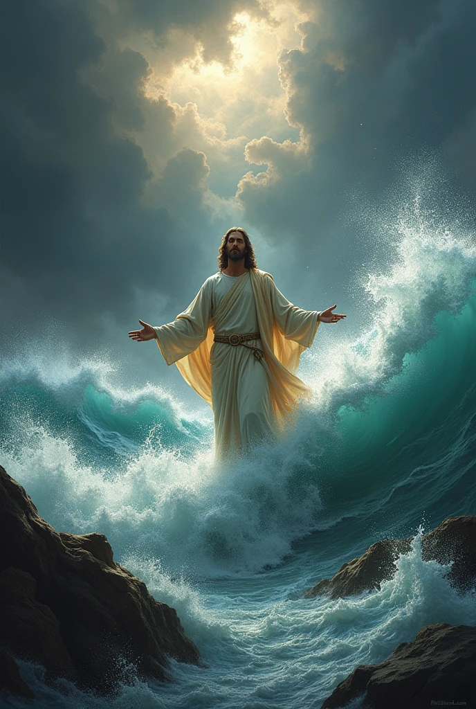 jesus qui caleme une tempête dans la mere avec c’est discipline