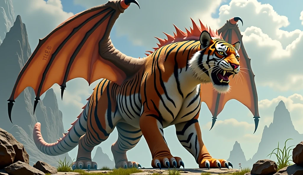 gigantic tiger, with dragon wings, scales on the skin,realistic,photo