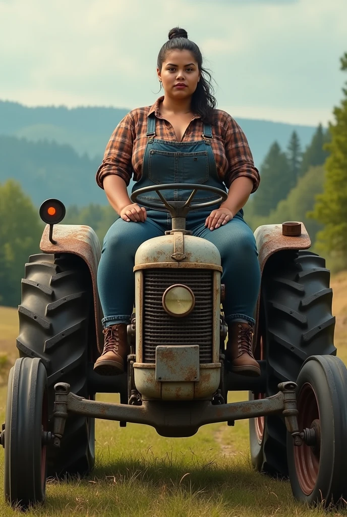 Curvy woman on a tractor