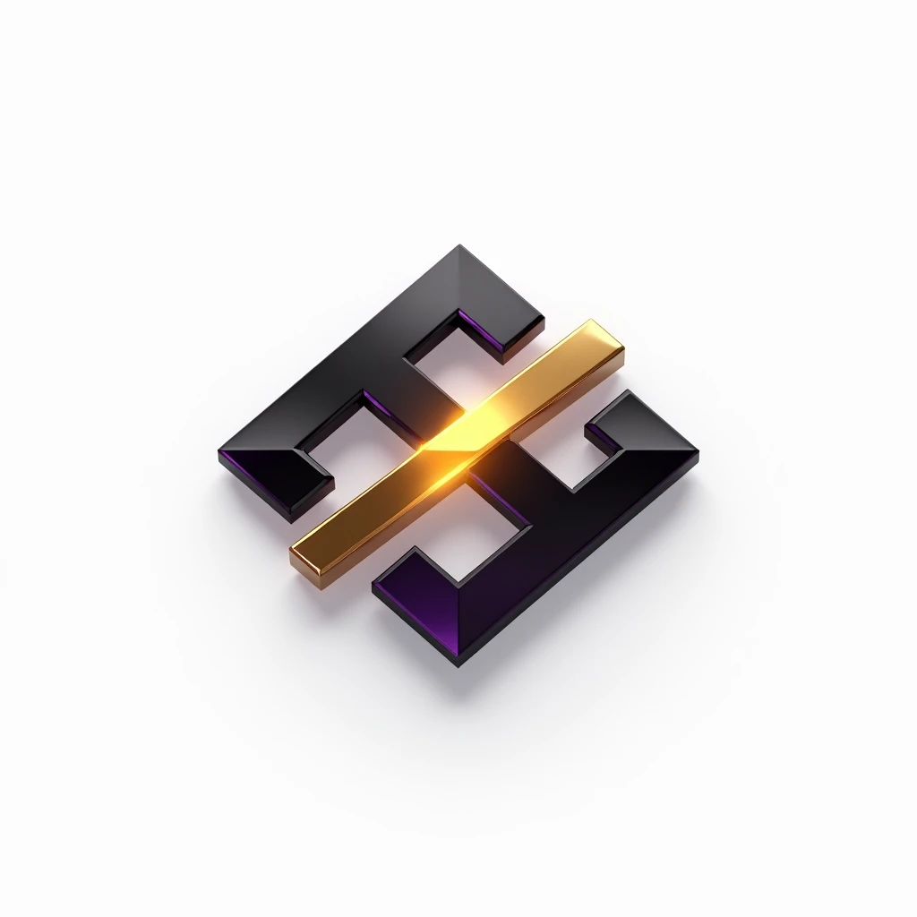 A logo for technology companies, with a futuristic diamond in metal theme with black colors, gold and purple, plain white background. Mixing the 8 of infinity.