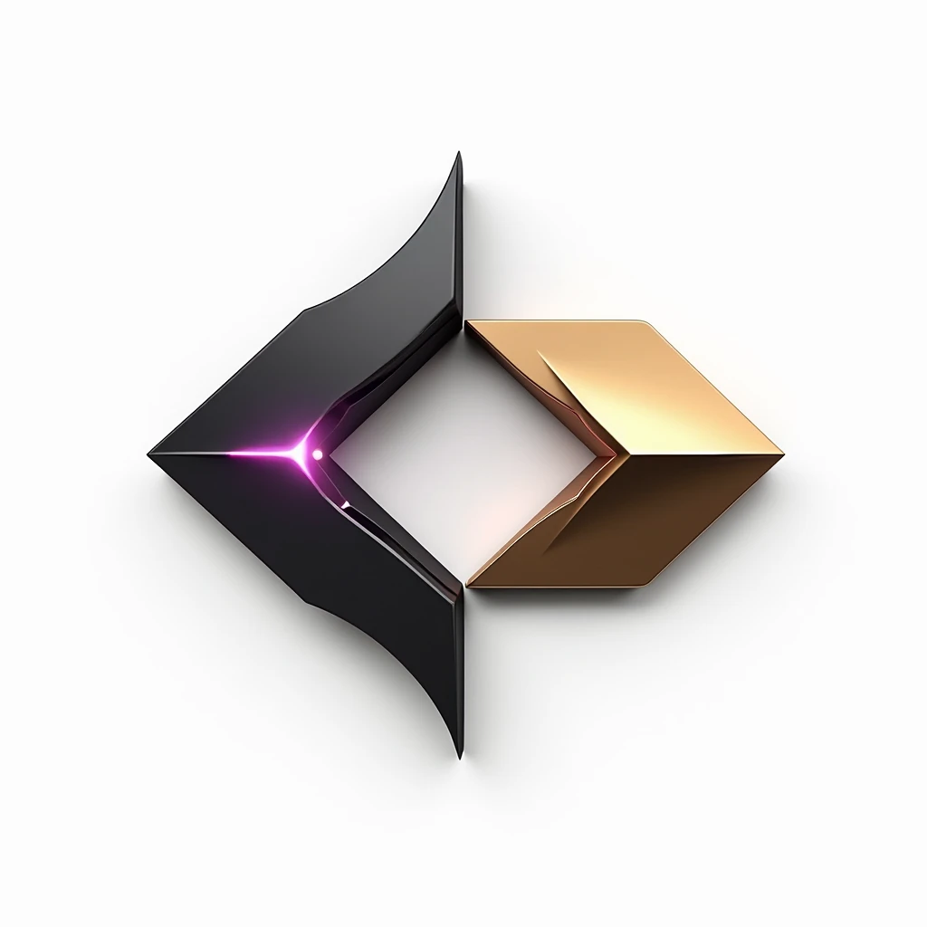 A logo for technology companies, with a futuristic diamond in metal theme with black colors, gold and purple, plain white background. Mixing the 8 of infinity.