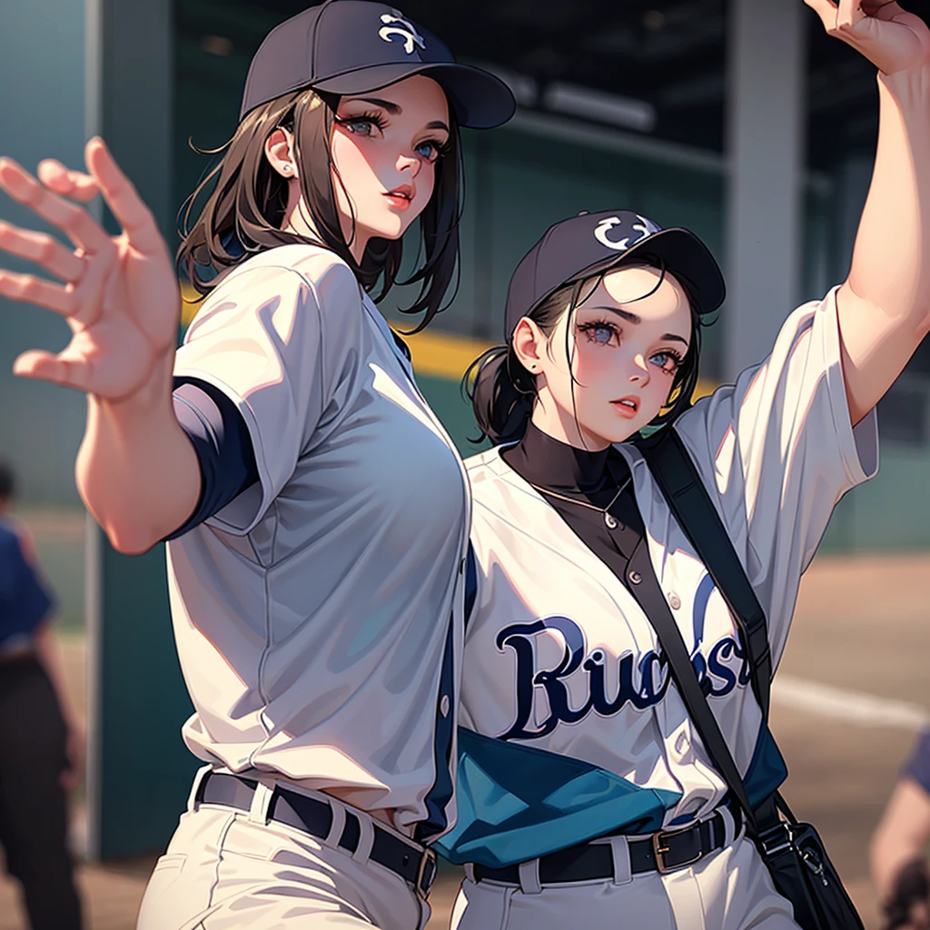 1girl,baseball player,closeup,beautiful detailed eyes,beautiful detailed lips,extremely detailed face and skin,athlete,sports,dynamic pose,action shot,photorealistic,high quality,8k,ultra-detailed,masterpiece,vibrant colors,natural lighting,cinematic,dramatic,sports photography