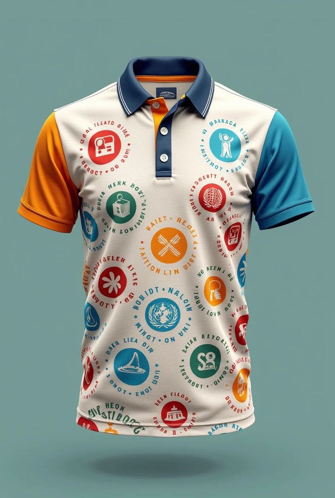 Design a polo shirt that represents the sustainable development goals and representative colors 