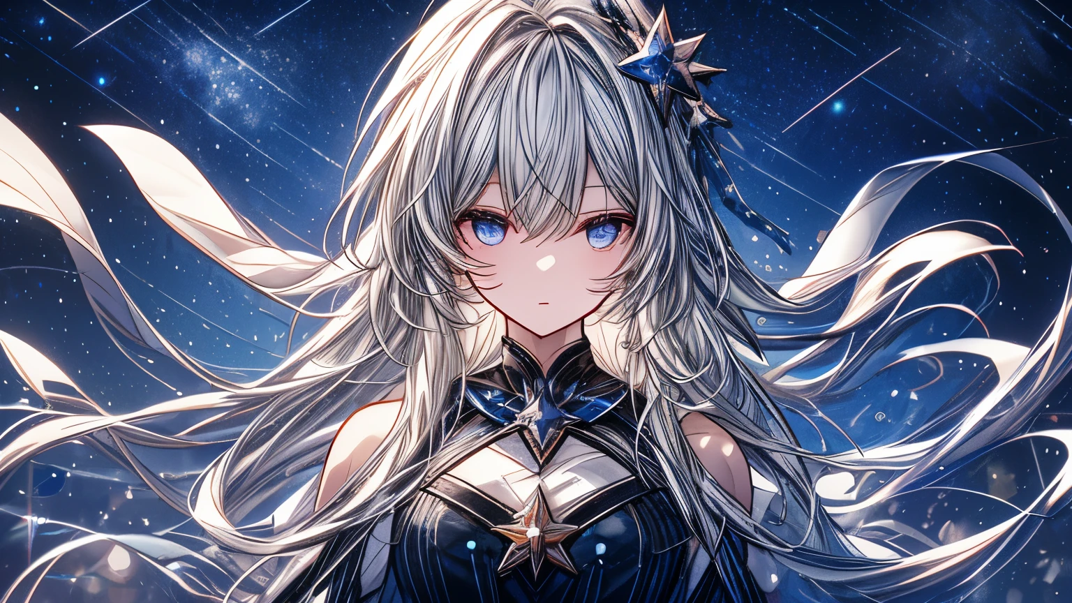 Star Margins：She is a woman with the beauty of the stars.，his eyes shone，Like stars in the starry sky。Her hair is soft and shiny.，It&#39;s like a starry sky。Her skin was as light as the moonlight.，There is a mysterious and charming atmosphere.。In painting with AI，Through delicate lines and bright colors，Make Your Beauty More Vivid.，make people feel like they are in the starry sky。
