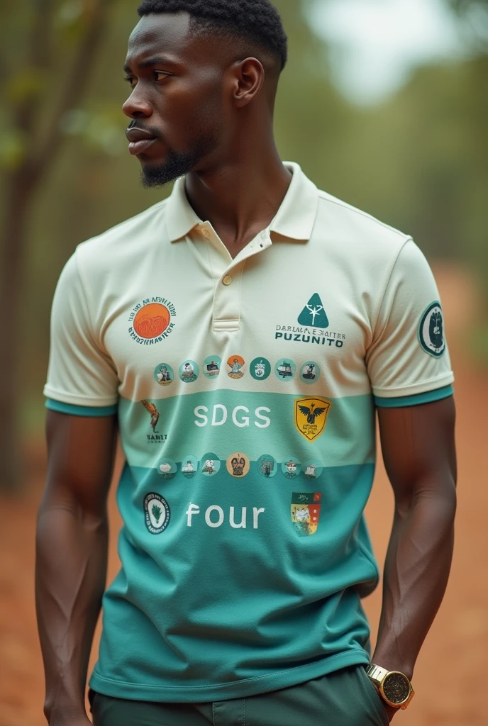 Design a polo shirt that alludes to the sustainable development goals and representative colors