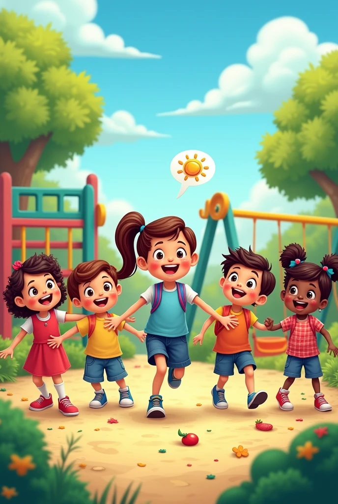 Preschool children at recess time cartoon image