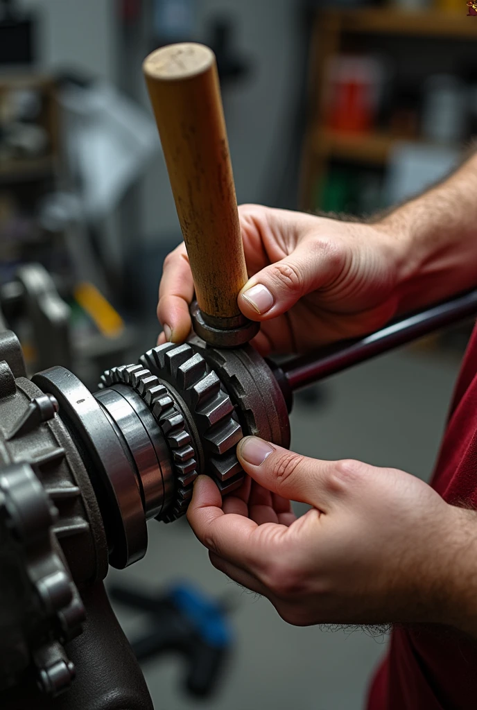 Insert the pinion gear into the shaft with the help of hand and wooden hammer