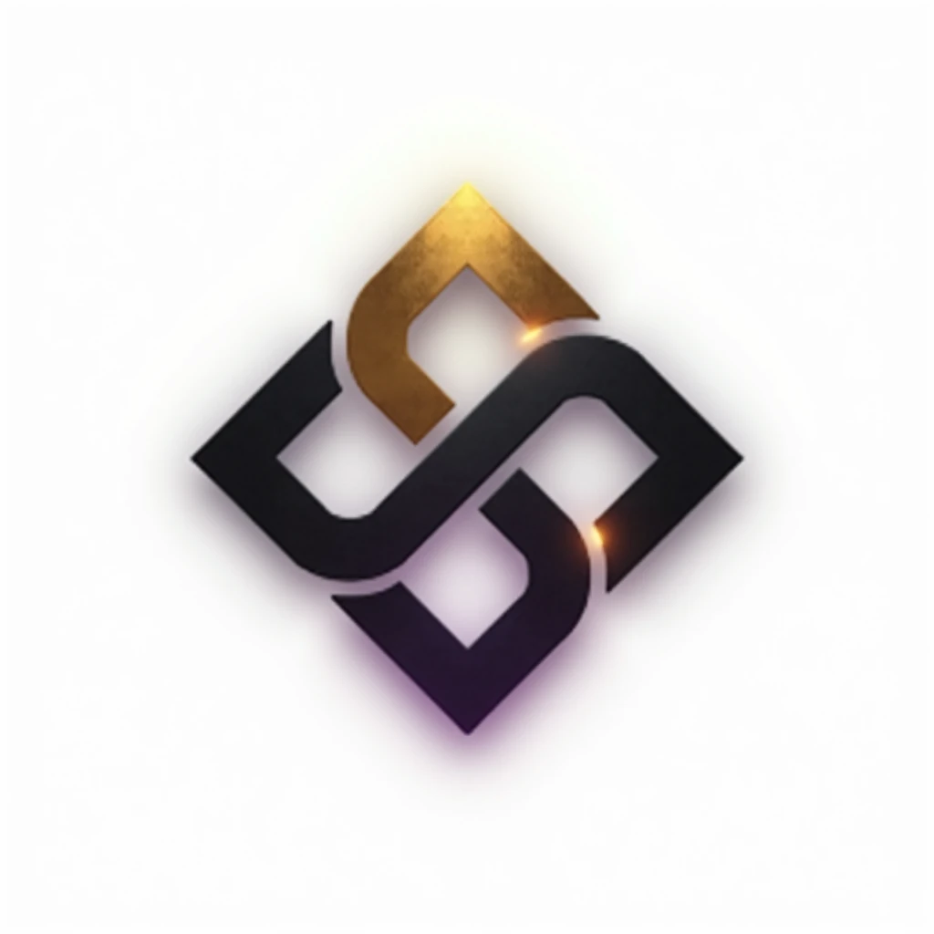 a futuristic diamond logo, black, gold, purple, metal theme, technology company, infinity symbol, plain white background