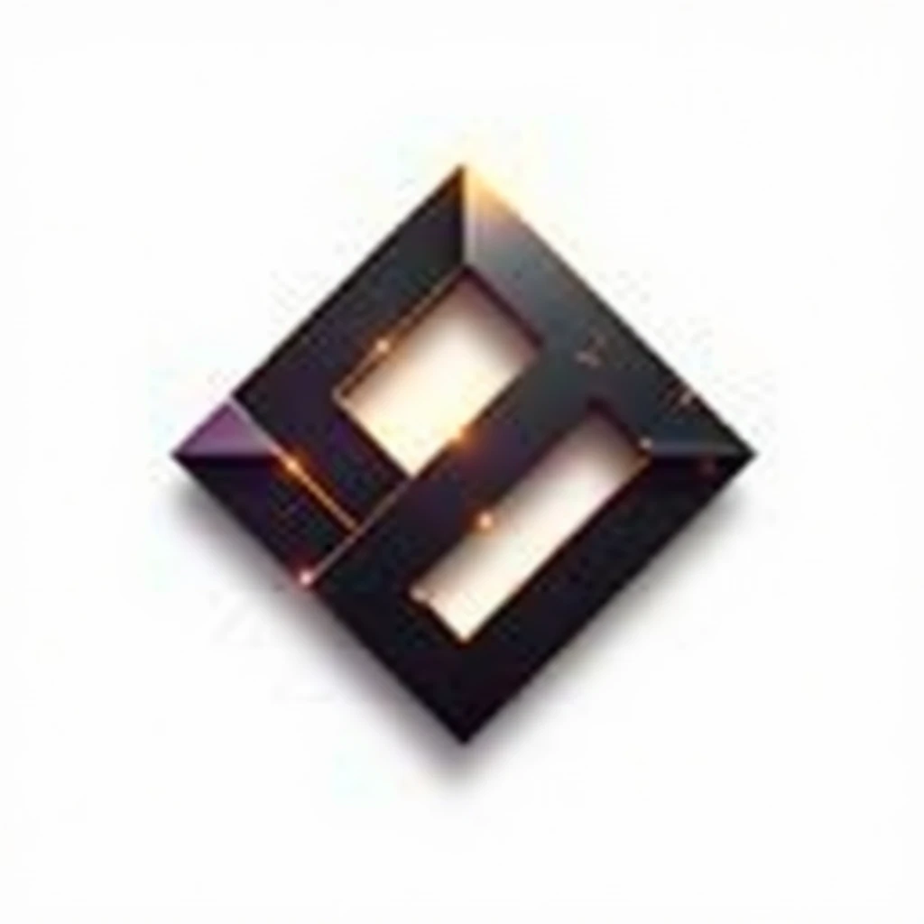 A logo for technology companies, with a futuristic diamond in metal theme with black colors, gold and purple, plain white background. Mixing the 8 of infinity. Sem sombra de fundo.