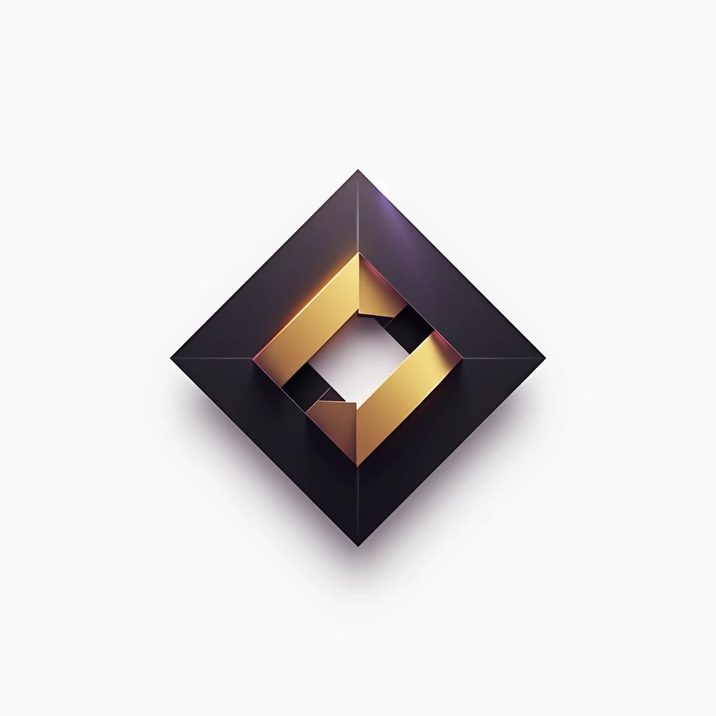 A logo for technology companies, with a futuristic diamond in metal theme with black colors, gold and purple, plain white background. Mixing the 8 of infinity. Sem sombra de fundo.