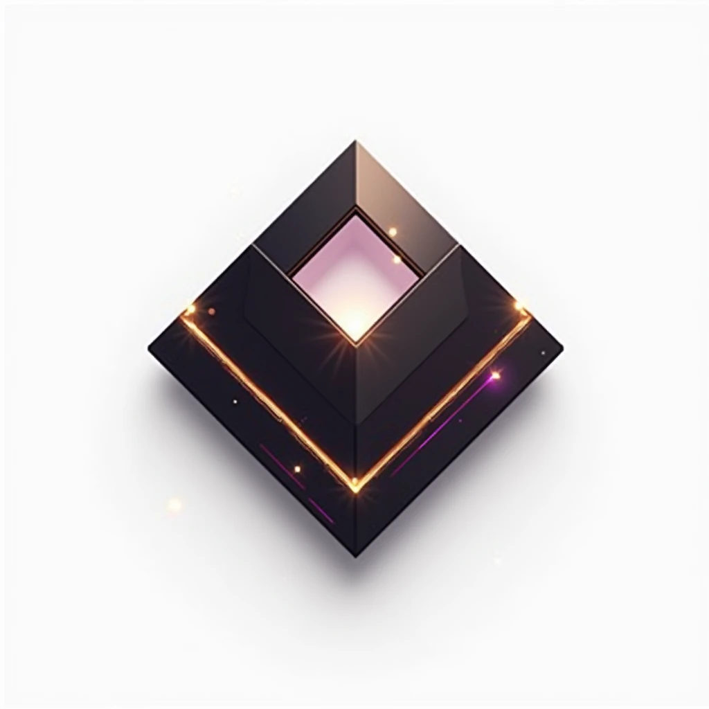 A logo for technology companies, with a futuristic diamond in metal theme with black colors, gold and purple, plain white background. Mixing the 8 of infinity. Sem sombra de fundo.