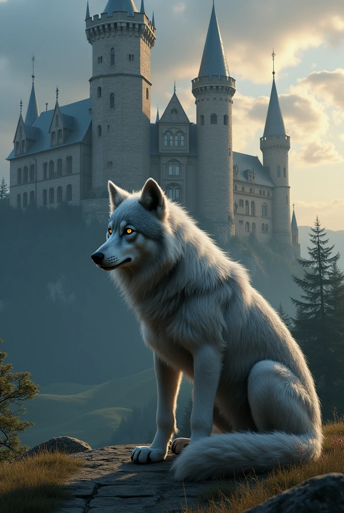 Wolf sitting Infront of the castle