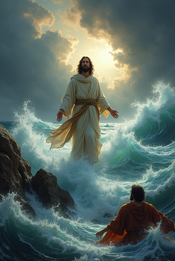 jesus qui caleme une tempête dans la mere avec c’est discipline 
