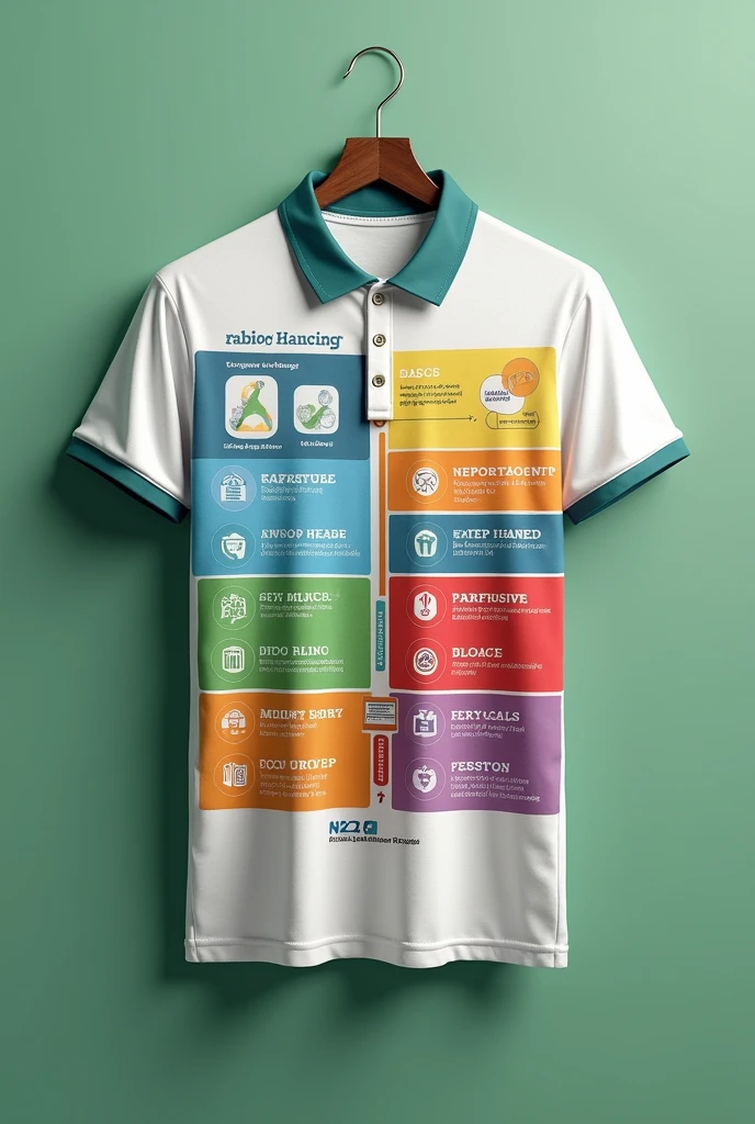 Design a polo shirt that represents the sustainable development goals and with its representative colors and original print 