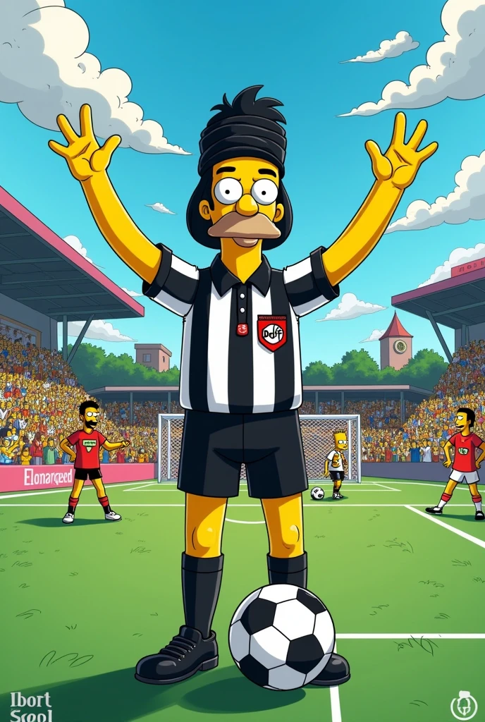 Apu from the simpsons as a soccer referee