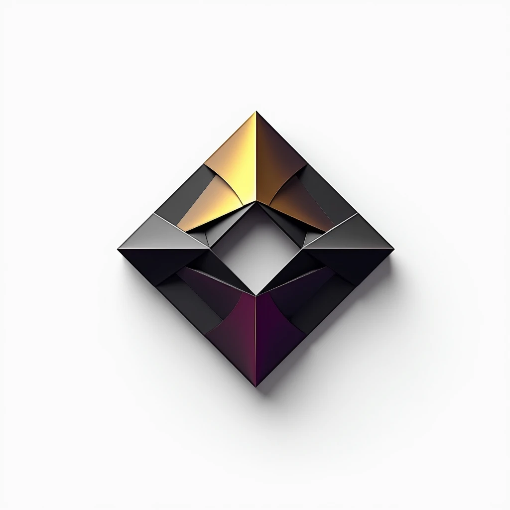 A logo for technology companies, with a futuristic diamond in metal theme with black colors, gold and purple, plain white background. Mixing the 8 of infinity. Sem sombra de fundo.