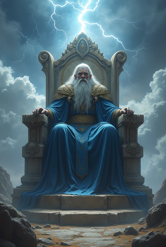 Emdros Elder God Of Thunder Lord Of The Skys peacfuly siting on his stone throne
