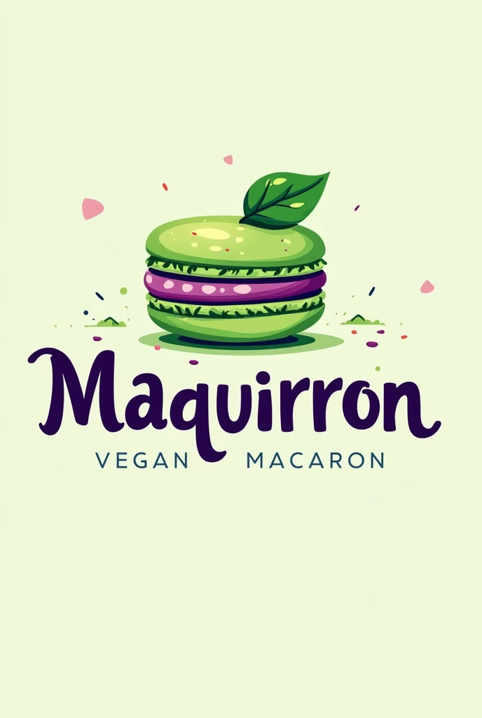 Generate a logo for me to sell a gastronomic product, on a vegan macaron,  and add a title that says maquirron with green and purple colors