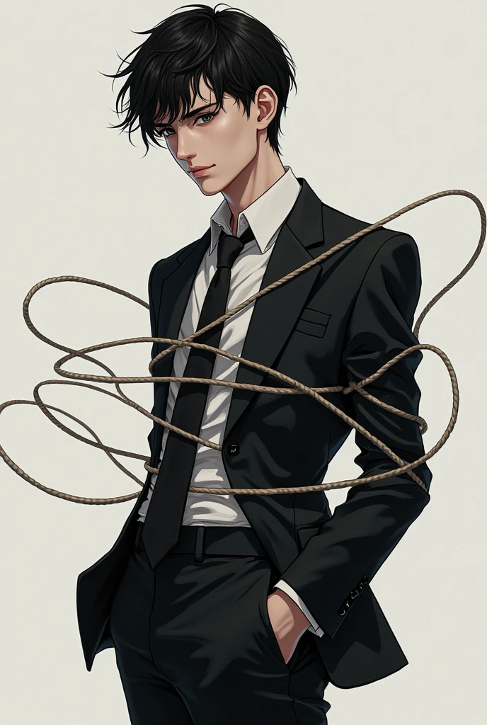 Anime style Male in shibari in a suit