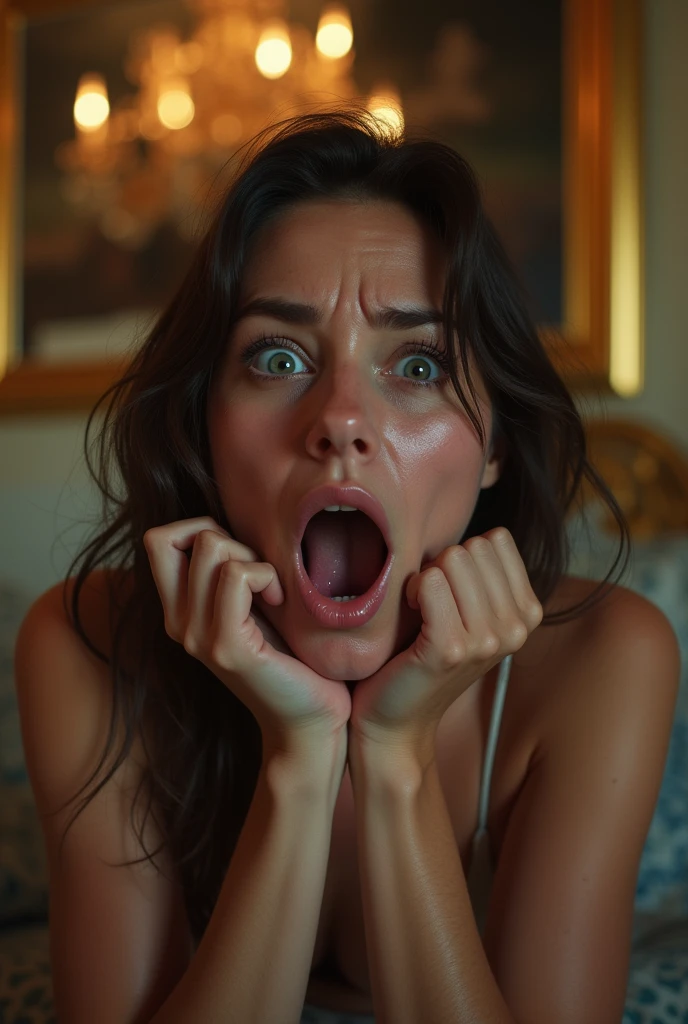 Please open your mouth wide:1.9), (Semen-covered .:1.8), (Frightened expression:1.5), (A look of contempt:1.5), Luxury hotel interior, Browsing Caution, masterpiece, Highest quality, Accurate, 超High resolution, retina, Very detailed, Awards, High resolution, Anatomically correct, (Realistic:1.4), RAW Photos, (Soft Saturation:1.3), (Fair skin:1.2), 8k, 1 person, Mature adult woman, Beautiful evil, Evil and nasty sexy women, (Perfectly beautiful woman, A perfectly beautiful face, Perfectly beautif