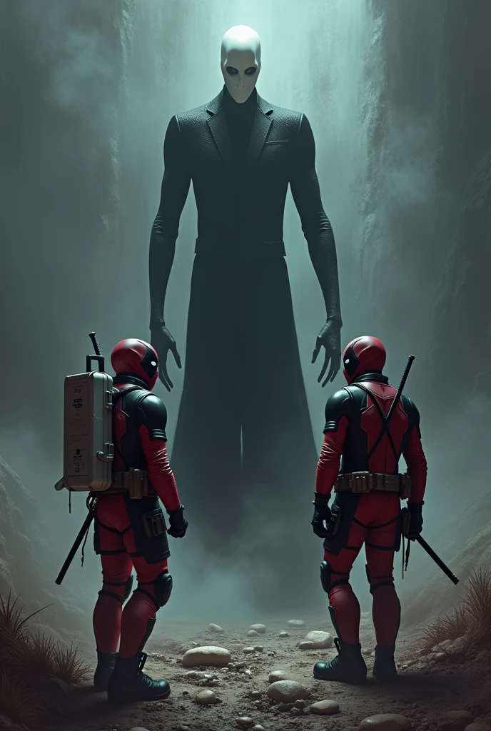 Astronaut, Deadpool and Slenderman fighting a black man