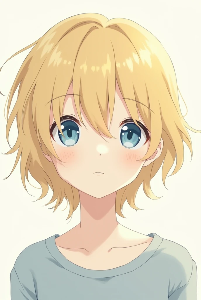 2 anime version boy, medium long blonde hair, delgado, White skin, blue eyes
