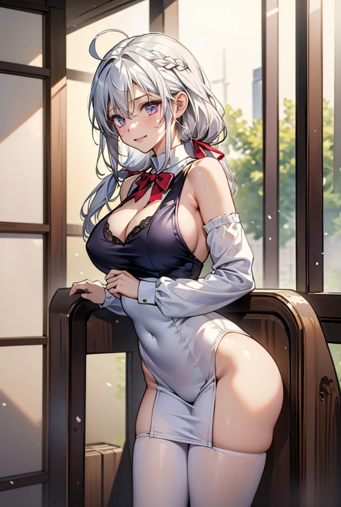 ((masterpiece)), ((Best quality)), (high resolution), (illustration), (an extremely delicate and beautiful), (ultra detailed beautiful face and eyes), nsfw, 1girl, leaning forward, YukineChris, long hair, purple eyes, twintails, low twintails, ahoge, large , fishnet pantyhoed a bow tie, volumetric lightning,
detailed skin texture, detailed, volumetric shadow, anime screencap,Highest quality, Sorceress, ancient babylonian nobility, ((tan skin:1.2)), (brown skin color),Long hair, twin braids, hair ornament, wine colored hair, smile, Below average size breasts, barders, (underboob:0,Red leotard)clothes get torn、Cross your arms、Wide-open legs、Standing with your legs apart、front、Leg spread、Groin、bikini、Two Piece、Yukine Chris、Symphogear、Bi、紺Bi、Wet condition、Wet_shirt,Wet underwear
8K, masterpiece, Best_quality, high_resolution, ultra_details, detailed, 1girl, 独奏, looking_at_viewer, upper_body, braid, blurry, bangs, white_hair, blurry_background, cchurch, Blue_dress、hair_ribbon, hair_between_eyes,
sidelocks,depth_of_field,light_particles,sun_shine,snow、french_braid, Alphonse Mucha Style, sharp focus, perfect hands, perfect face, perfect eyes, perfect light, dynamic light, natural light, Masterpiece, Best quality,