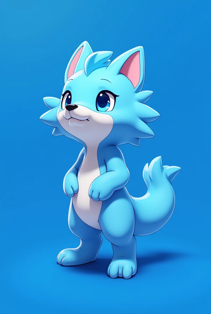 Light blue mascot for interclass blue background mascot being animal of nature animal not being cute
