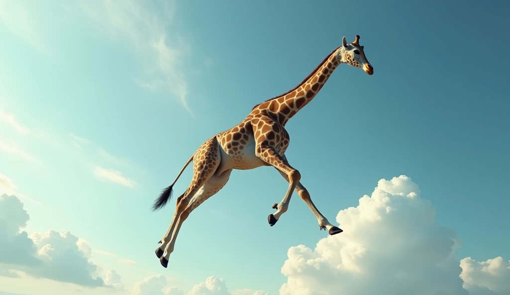 a giraffe skydiving without parachute, detailed photorealistic 3d render, hyper detailed, ultra realistic, 8k, hdr, octane render, cinematic lighting, dramatic composition, surreal, abstract, conceptual, colorful, vibrant, cinematic atmosphere