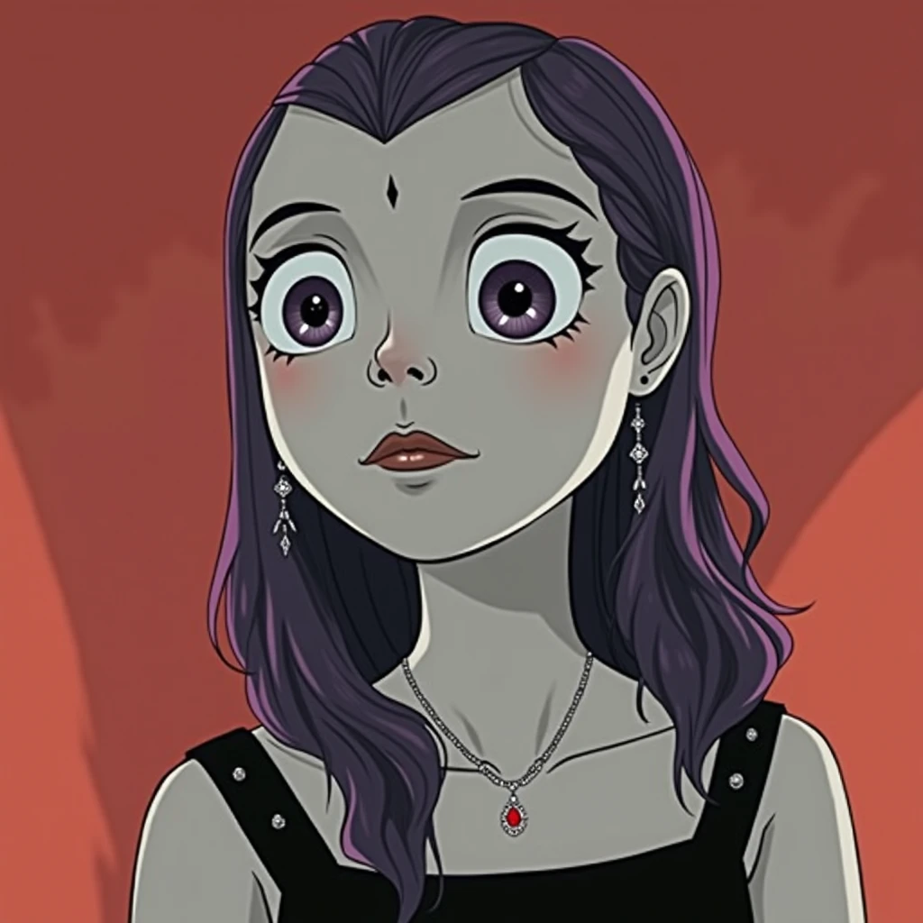 1girl, goth, violet hair, gray skin,