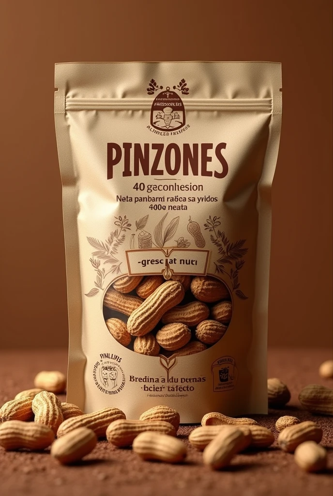 peanut bag packaging for 40 GRAMS PINZONES peanut company TRANSLATED INTO PORTUGUESE