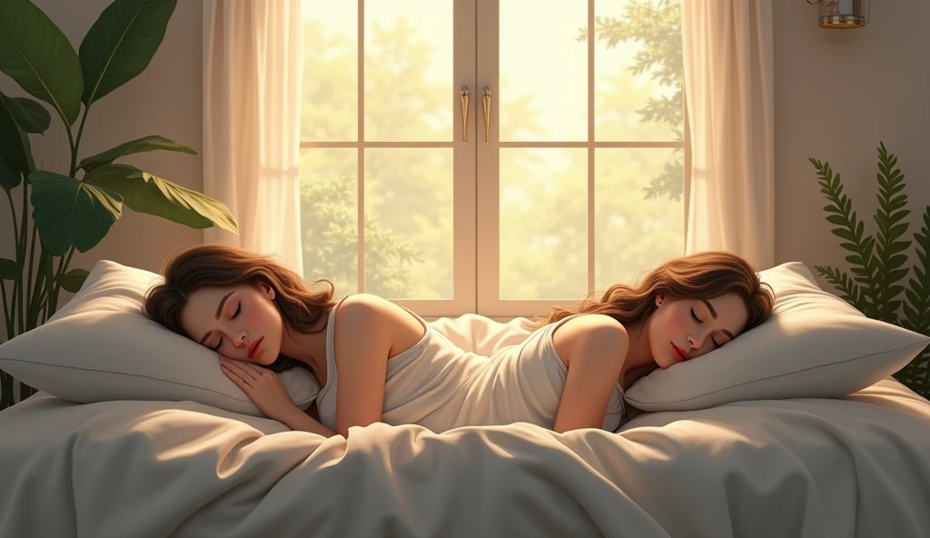 Women sleeping, big window