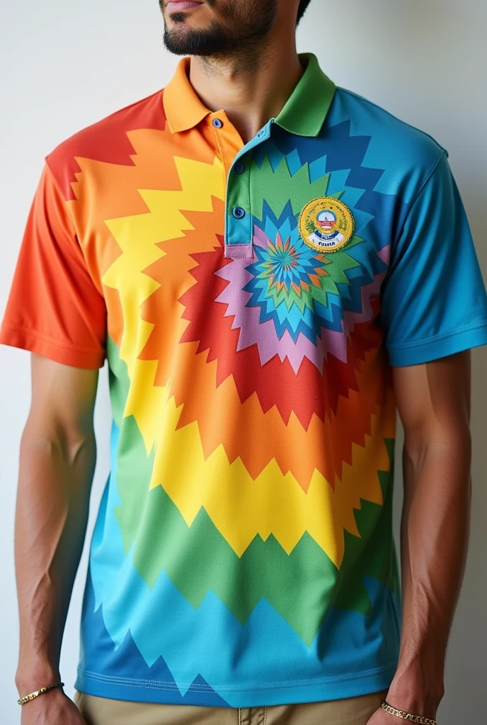 Design a polo shirt with the representative colors of the sustainable development goals