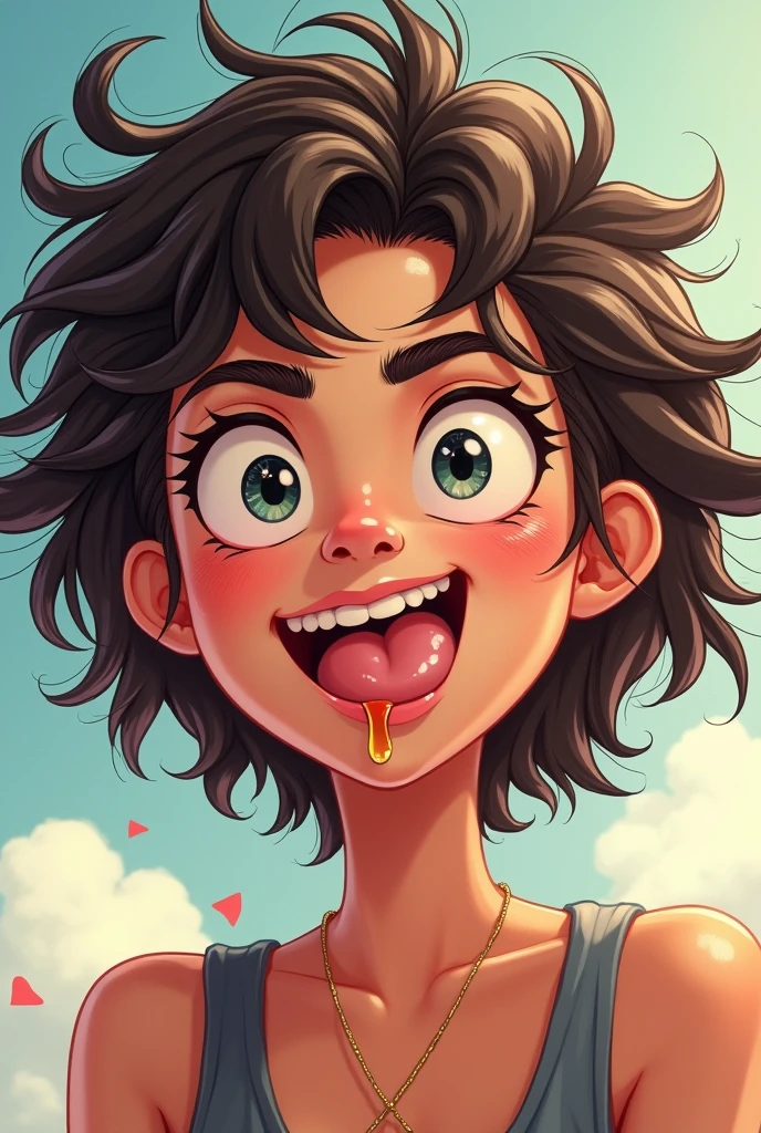 A young teen girl sticking her tongue out and drools