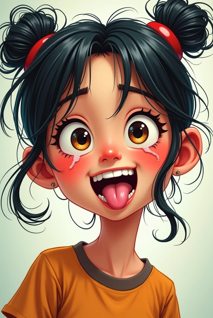 A girl is pouring ink on her face and laughing