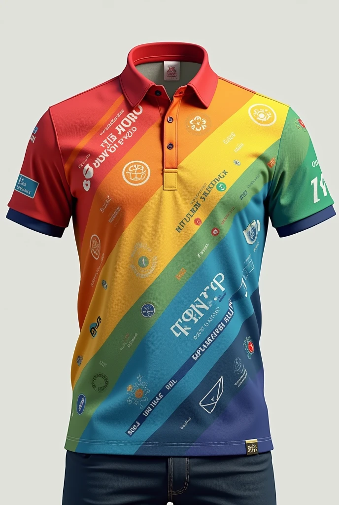 Design a polo shirt with the representative colors of the sustainable development goals 