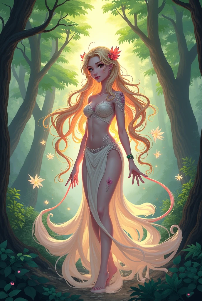 [(fantasy art:1.3) ::8], (sensual, enchanting, magical, bewitching, captivating:1.2), (partly nude, alluring elf witch:1.3), (pale skin, ethereal glow:1.2), (long crimson hair, cascading waves:1.25), (piercing emerald eyes:1.15), ornate tattoos, intricate jewelry, forest clearing, moonlight, mystical atmosphere