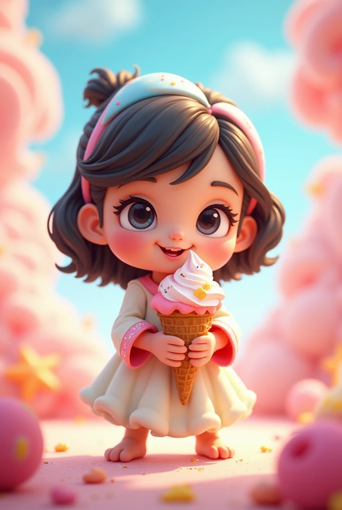 Cute little hero holding ice cream