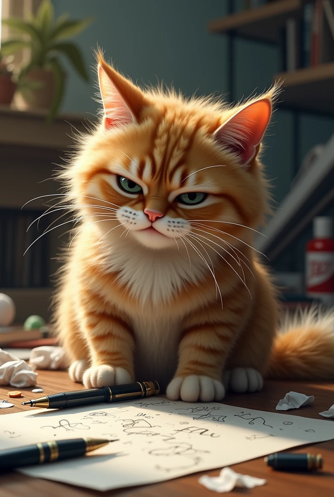 A cat that is done with a pen