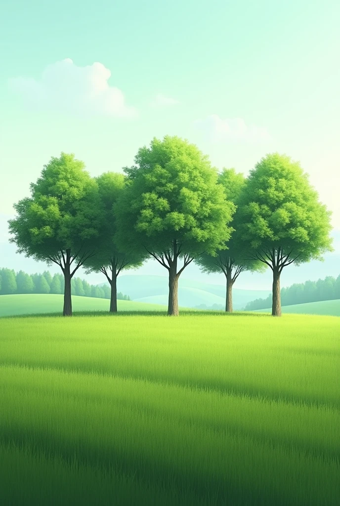 7 Tress Same Size in one row grass beautiful natural view