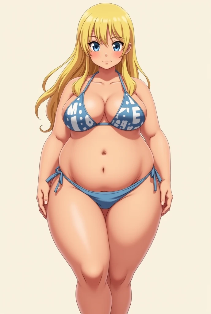 Hot obese blonde  anime girl wearing bikini without smile 