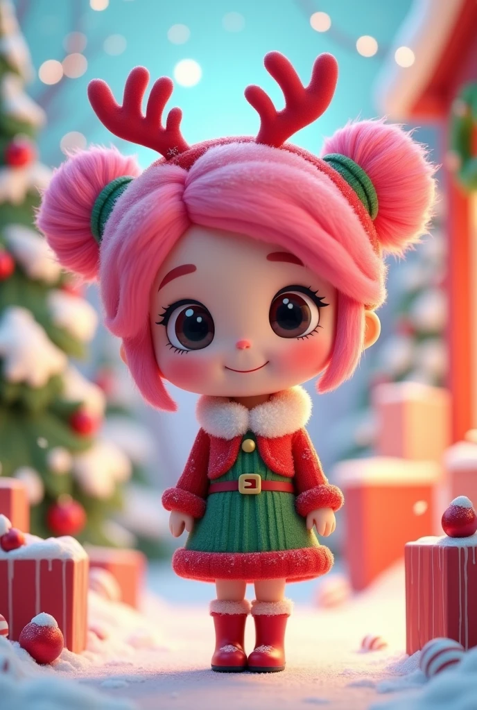 3D Christmas Pink Haired Girl Cartoon