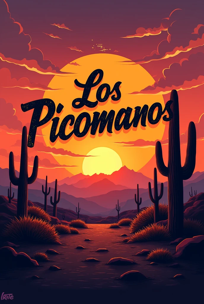 Logo with sunset riders letter written LOS PICOMANOS