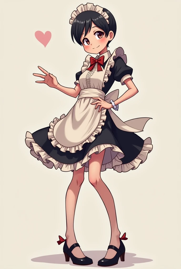 Lean with little muscle Man Anime style  in a cute maid suit in a sexy pose